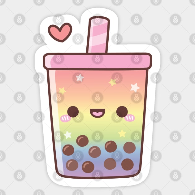Rainbow Cute Boba Tea Doodle Sticker by rustydoodle